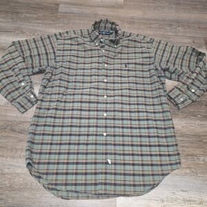 Vintage Ralph Lauren Green Plaid Button Down Shirt Men Size M 100% Cotton